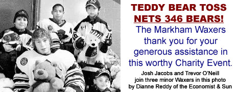 Some of the first stuffed animals thrown on to the ice, moments after Mark Menonte scored.