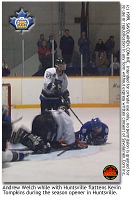 Andrew Welch toiling for Huntsville at the time plays aggresive defense against the Waxers