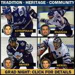 February 4, 2000 is Graduation Appreciation Night for Tom Kotsopoulos, Rob Mazzuca, Lawne Snyder and Jeremy Wenzel