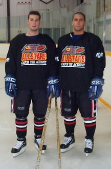 Pat Porretta and Albert Ferrante pose prior to the 2003 All-Star Game in their South-East visiting team uniforms.